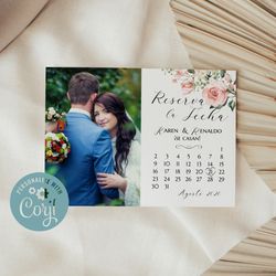 spanish pink rose save the date editable calendar reserva la fecha spanish save the date announcement printable editable