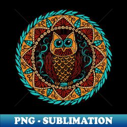 Owl Magic Mandala Turquoise Red and Gold - Retro PNG Sublimation Digital Download - Perfect for Creative Projects
