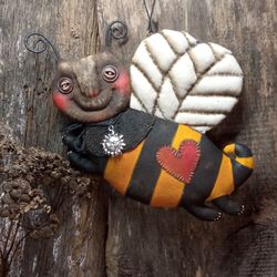 Handmade fabric bee figurine