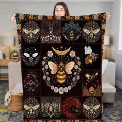 bee blanket, bee fleece sherpa blanket, christmas blanket, birthday gift for daughter, bee throws blanket, bee home deco