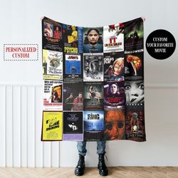 custom movie blanket, favorite movie fleece blanket, vintage horror blanket, classic horror quilt blanket, custom gift f