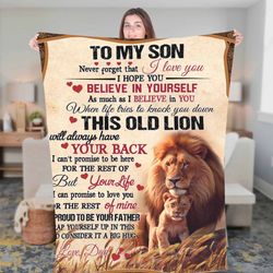 custom name blanket, to my son old lion fleece sherpa blanket, christmas blanket, birthday gift for son, son blanket, gr