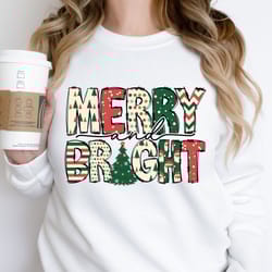 merry christmas sweatshirt, christmas sweater, christmas crewneck, merry bright tshirt, christmas coffee t-shirt for wom