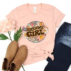 retro birthday girl shirt for birthday gift, retro vintage colors t-shirt retro tee, flower birthday top, birthday t shi