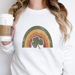 st patricks day tshirt,retro rainbow sweatshirt,cute women crewneck st pattys shirt,shamrock lucky rainbow tshirt,gift f