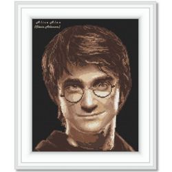 Cross stitch pattern Harry Potter portrait sepia Daniel Radcliffe actor superhero wizard Gryffindor Hogwarts PDF