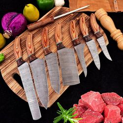 hand forged damascus chef's knife set of 7 bbq knife kitchen knife gift for her valentines gift camping knife gift for h