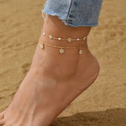 Cute Daisy Flower Anklets for Women Beach Anklet Leg Bracelet Handmade Bohemian Foot Chain Boho Jewelry Sandals Gift