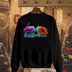 bulbasaur and big bulba flower pokemon characters fan gift black sweatshirt for men and women s-5xl