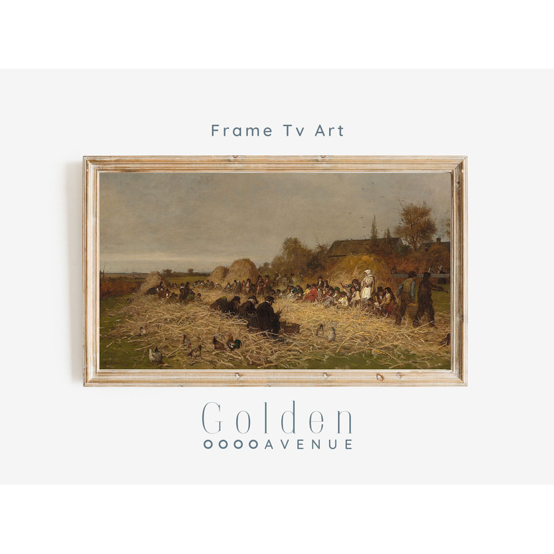 Fall Frame TV Art Thanksgiving Vintage Painting Digital Download  Autumn Farm Landscape  Thanksgiving TV Art.jpg