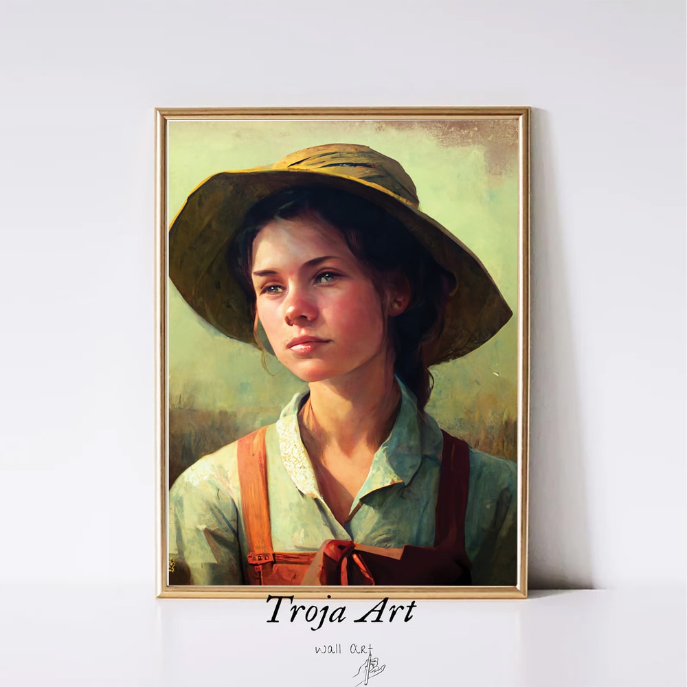Moody Oil Painting Young Farmer Girl Portrait Vintage Digital Print PRINTABLE Wall Art Downloadable Wall Art.jpg