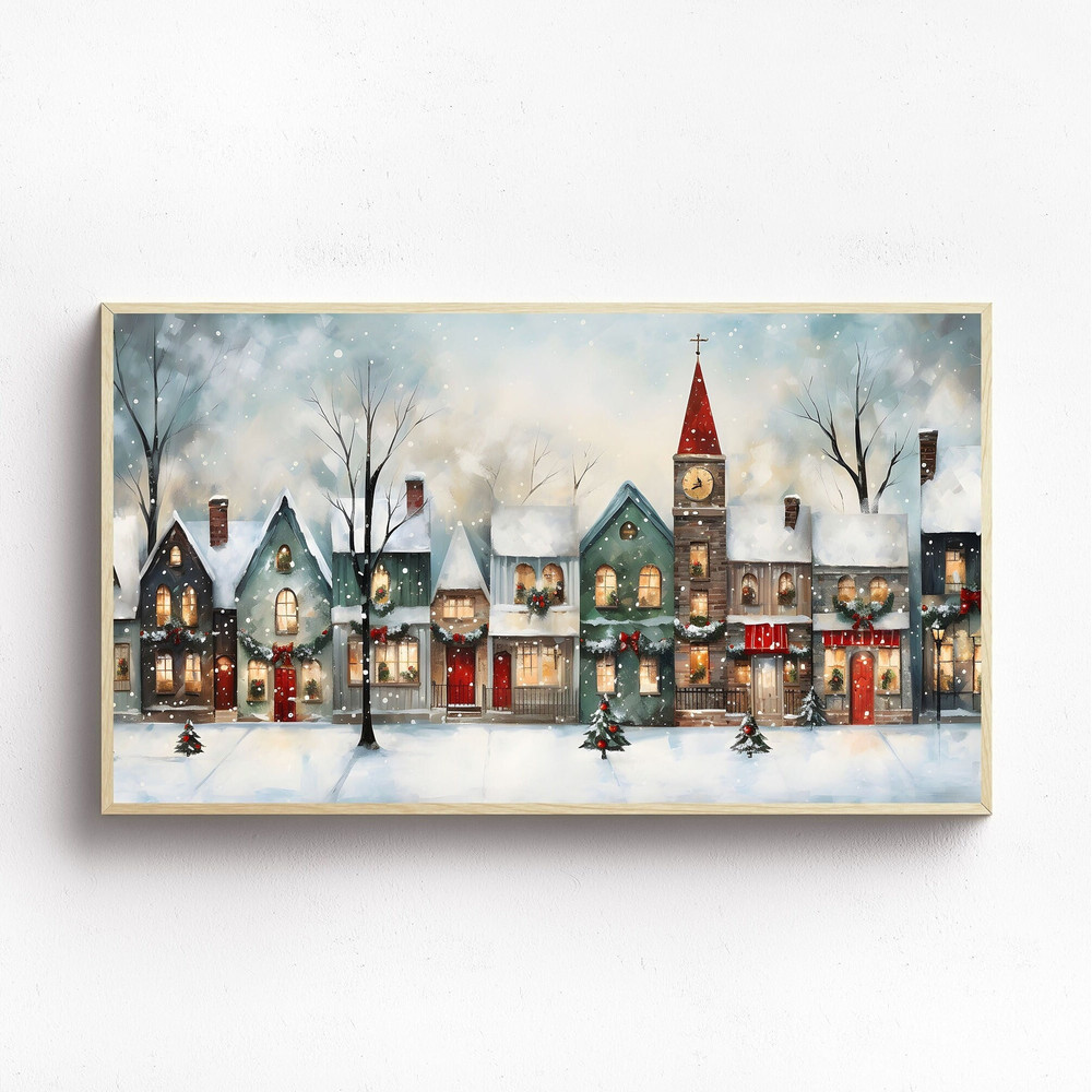Xmas Frame TV Art  Classic Christmas Village Digital Download Painting  Holiday Houses Winter Snow Art File for Tv.jpg