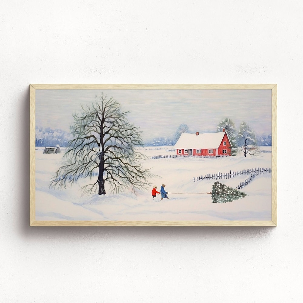 Christmas Frame TV Art Snowy Scenic Landscape Digital Download Watercolor Painting Winter Snow Xmas Farm Tv Art File-1.jpg