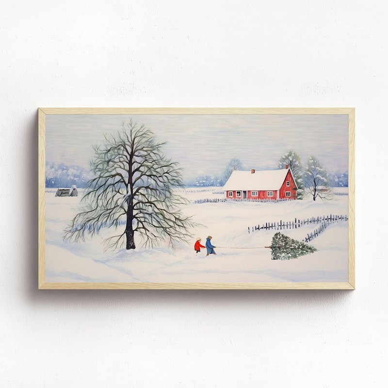 Christmas Frame TV Art Snowy Scenic Landscape Digital Download Watercolor Painting Winter Snow Xmas Farm Tv Art File-1.jpg