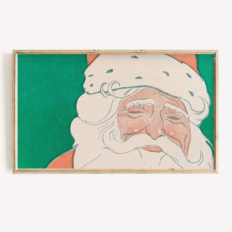 Santa FRAME TV Art  Vintage Christmas Digital Download  Retro Holiday Television Art File  Red & Green Xmas Frame Tv Art.jpg