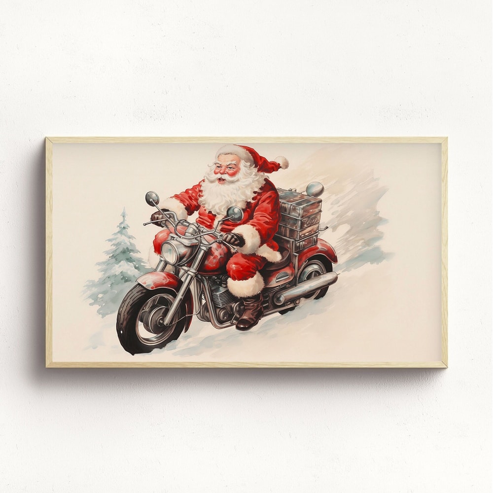 Retro Santa Frame TV Art Vintage Christmas Tv Digital Download Classic 50's Holiday Card Art File Santa Claus Tv Art Download.jpg