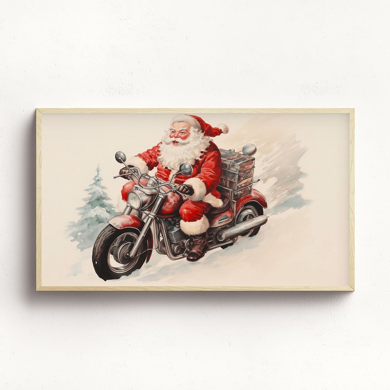 Retro Santa Frame TV Art Vintage Christmas Tv Digital Download Classic 50's Holiday Card Art File Santa Claus Tv Art Download.jpg