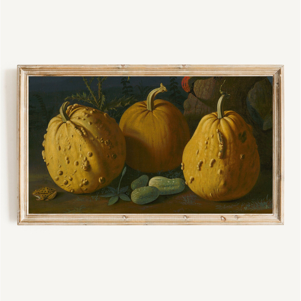 Fall Frame TV Art  Fall Pumpkin Vintage Painting Digital Download  Dark Toned Rustic Thanksgiving Squash Autumn Television Screensaver.jpg