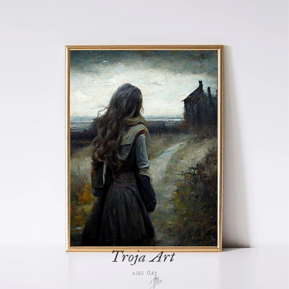 Moody Dark Vintage Oil Painting Time Traveller Woman Oil Painting Digital PRINTABLE Art Painting Downloadable Prints Digital print.jpg