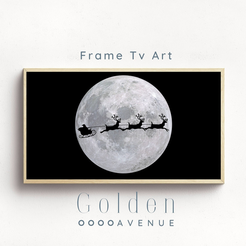 Frame TV Art Christmas Santa Digital Download  Black & White Santa's Sleigh and Reindeer  Modern Minimalist Celestial Xmas Tv Art File-1.jpg