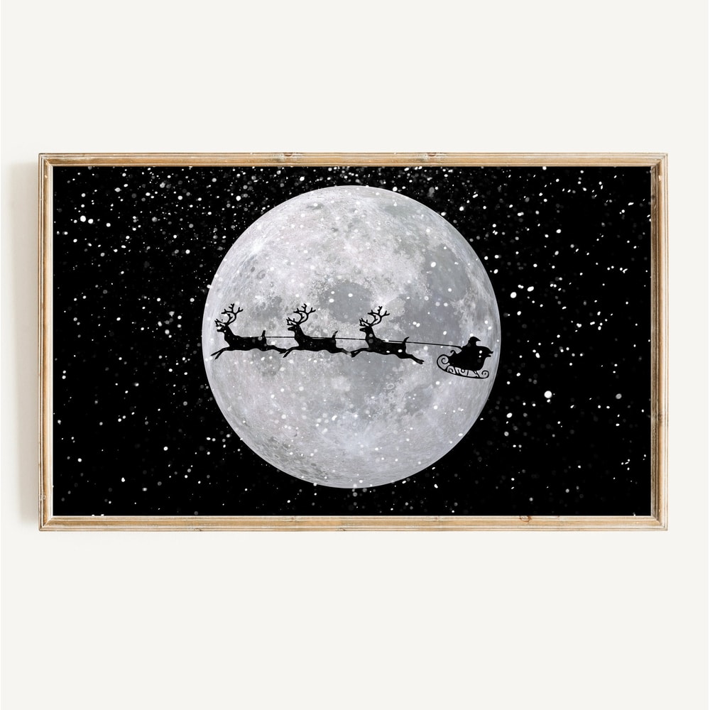 Frame TV Art Christmas Santa Digital Download Black & White Santa's Sleigh and Reindeer Modern Minimalist Celestial Xmas Tv Art File-2.jpg