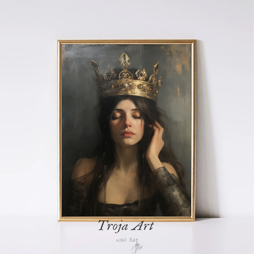 Moody Dark Academia Oil Painting  Crown-That Moment  Vintage Portrait Digital PRINTABLE  Art Painting Downloadable Prints  Digital print.jpg
