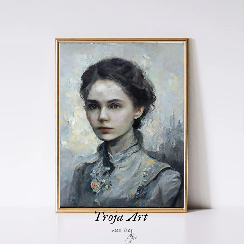 Moody Antique Woman Portrait Downloadable Oil Painting  Vintage Oil Dark Moody Portrait Digital PRINTABLE Wall Art, Downloadable Wall Art.jpg