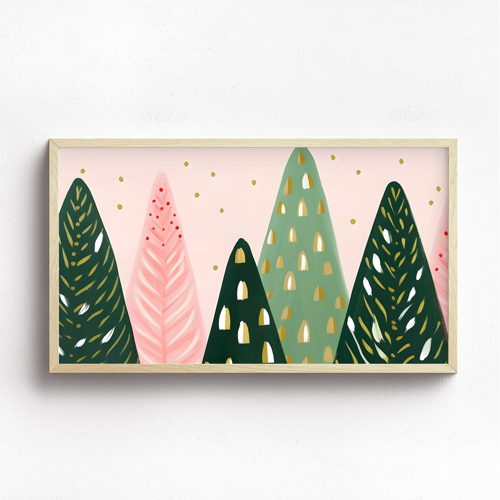 Abstract Xmas FRAME TV Art  Pink Christmas Tree Digital Download  Pastel Holiday Art File for Tv  Colorful Winter Trees Instant Download-1.jpg