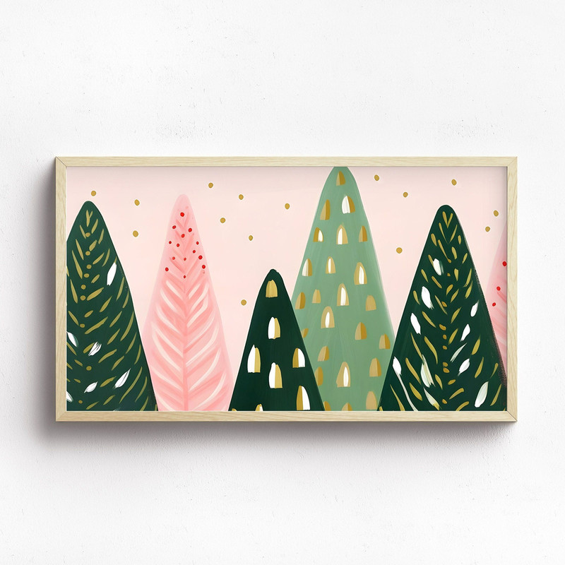 Abstract Xmas FRAME TV Art  Pink Christmas Tree Digital Download  Pastel Holiday Art File for Tv  Colorful Winter Trees Instant Download-1.jpg