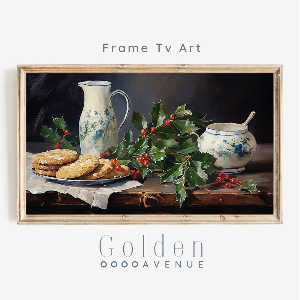 Frame TV Art Christmas Vintage Digital Download Painting Christmas Eve Cookies and Milk Still Life Tv Screensaver Art File Xmas Tv Art-1.jpg