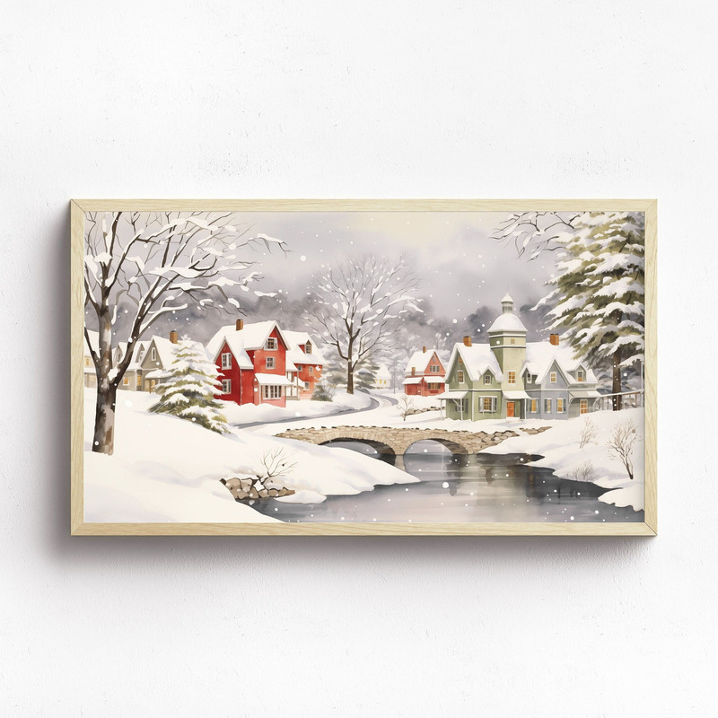 Xmas Frame TV Art Classic Christmas Village Digital Download Painting Holiday Houses Winter Snow Art File for Tv-1.jpg