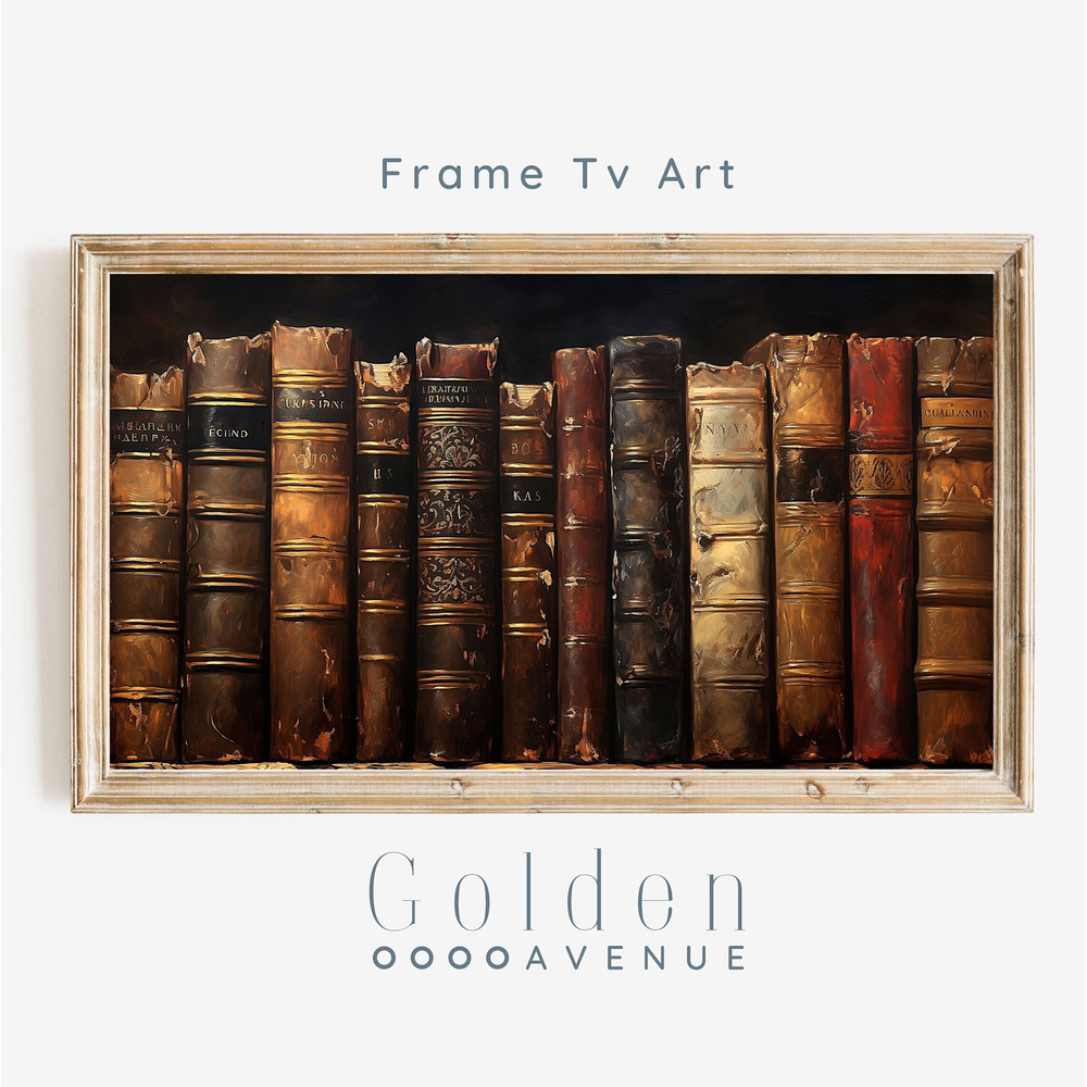 Frame TV Art Vintage Dark Academia Library Books Painting Digital Download Fall Bookish Tv Art File Autumn Book TV Art.jpg