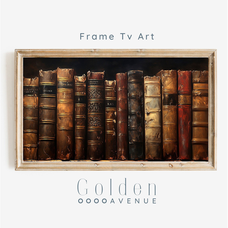 Frame TV Art Vintage Dark Academia Library Books Painting Digital Download Fall Bookish Tv Art File Autumn Book TV Art.jpg