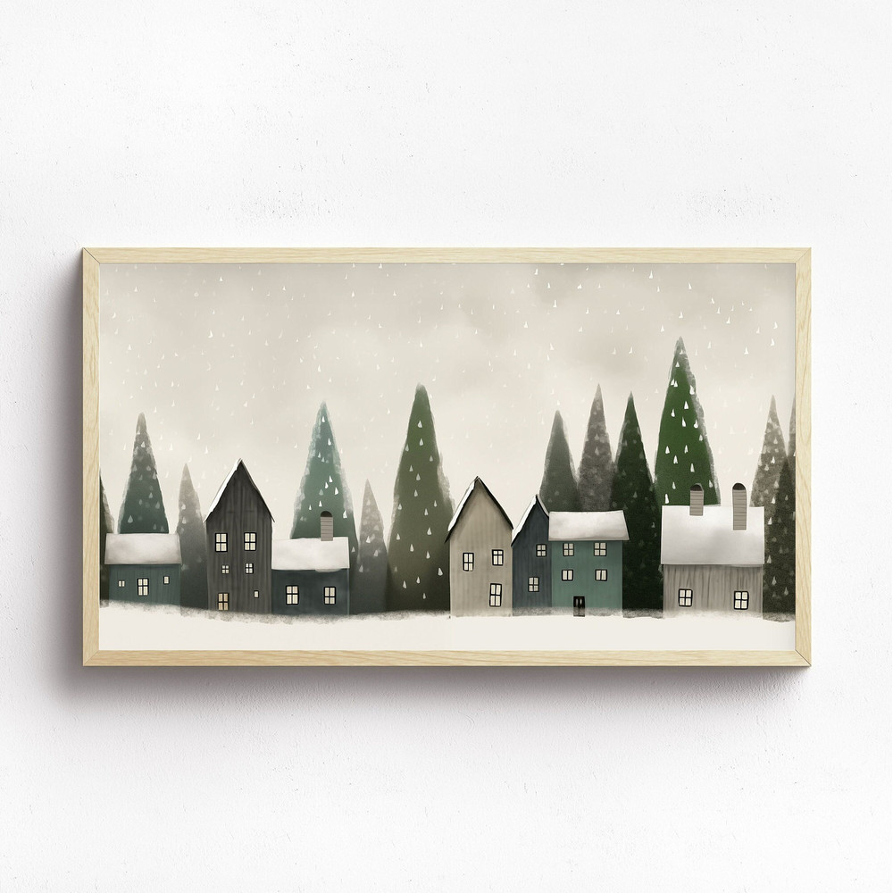 Christmas Frame TV Art Classic Christmas Village Digital Download Painting Holiday Houses Winter Snow Xmas Art File for Tv-1.jpg