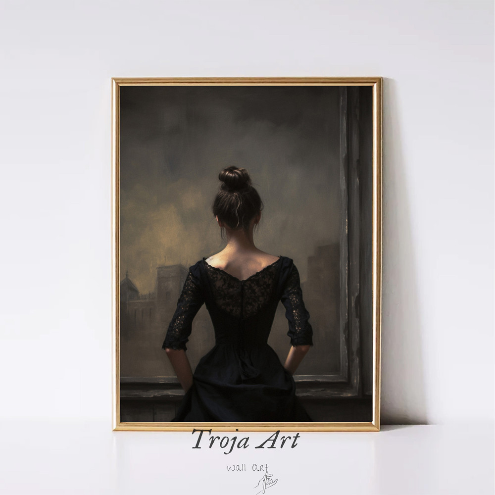 Moody Dark Academia Digital Print A Woman at the Exibition Realistic Oil Painting Wall Art Art Painting Downloadable Prints.jpg