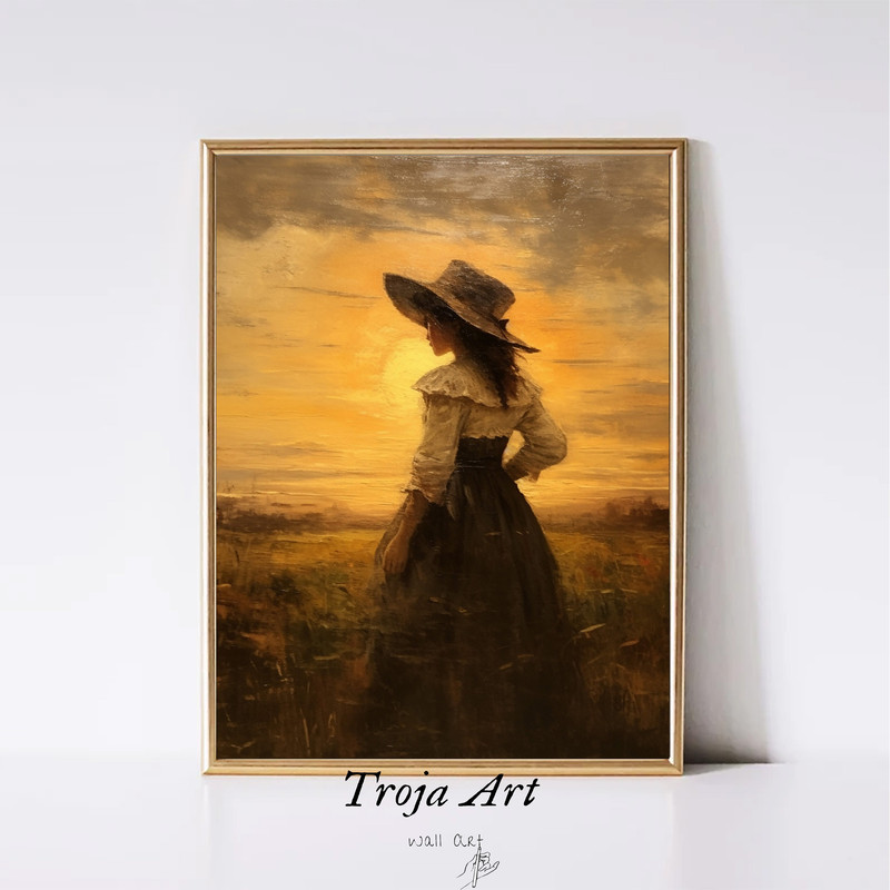 Moody Oil Painting Digital print Farmer Girl Vintage Portrait Oil Painting Antique Woman Portrait Print Digital PRINTABLE .jpg