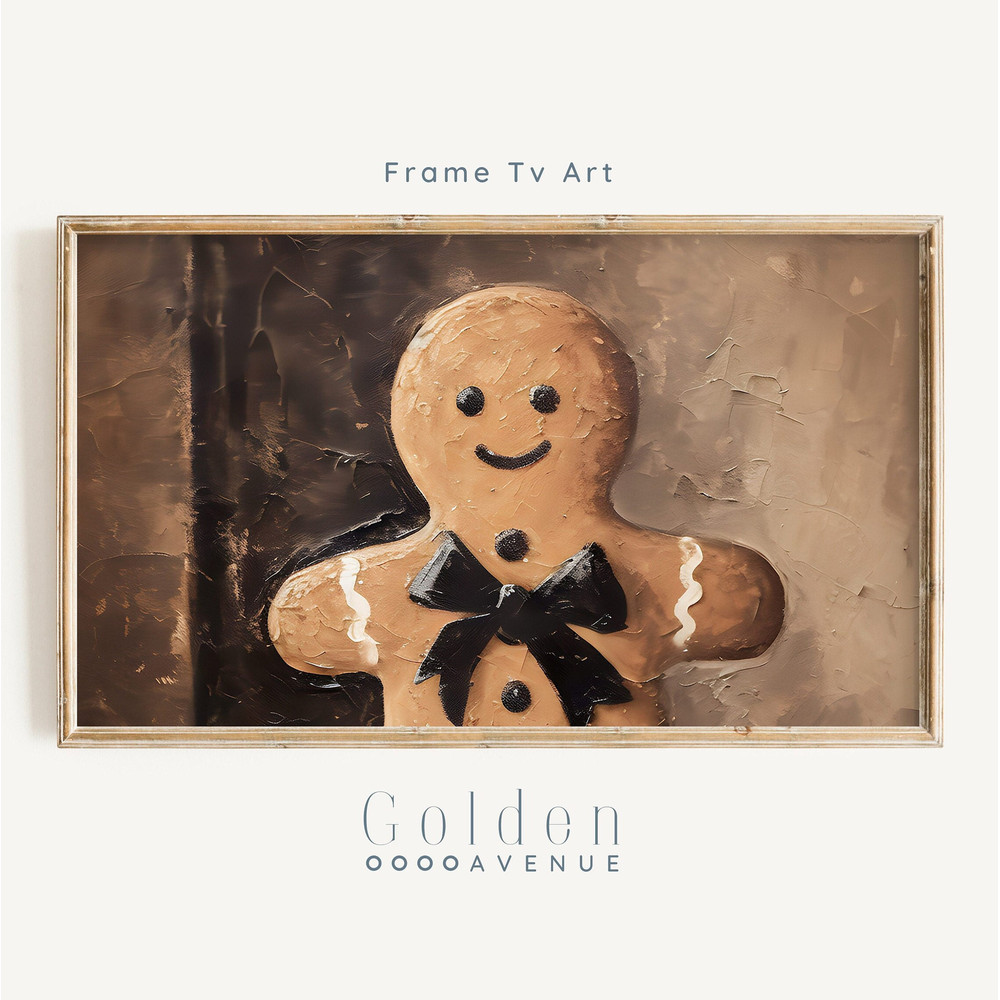 Christmas Frame TV Art Neutral Toned Holiday Digital Download Classic Christmas Gingerbread Man Art File Vintage Xmas Tv Art.jpg