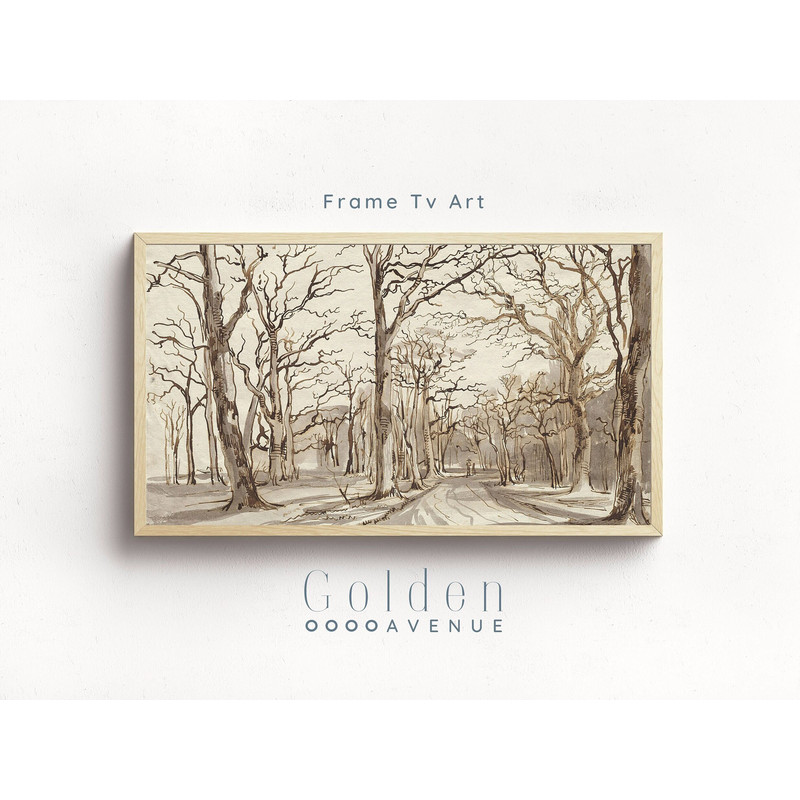 Winter Frame TV Art Vintage Winter DIGITAL Download Neutral Sepia Toned Watercolor Painting Minimalist Rustic Winter Landscape.jpg