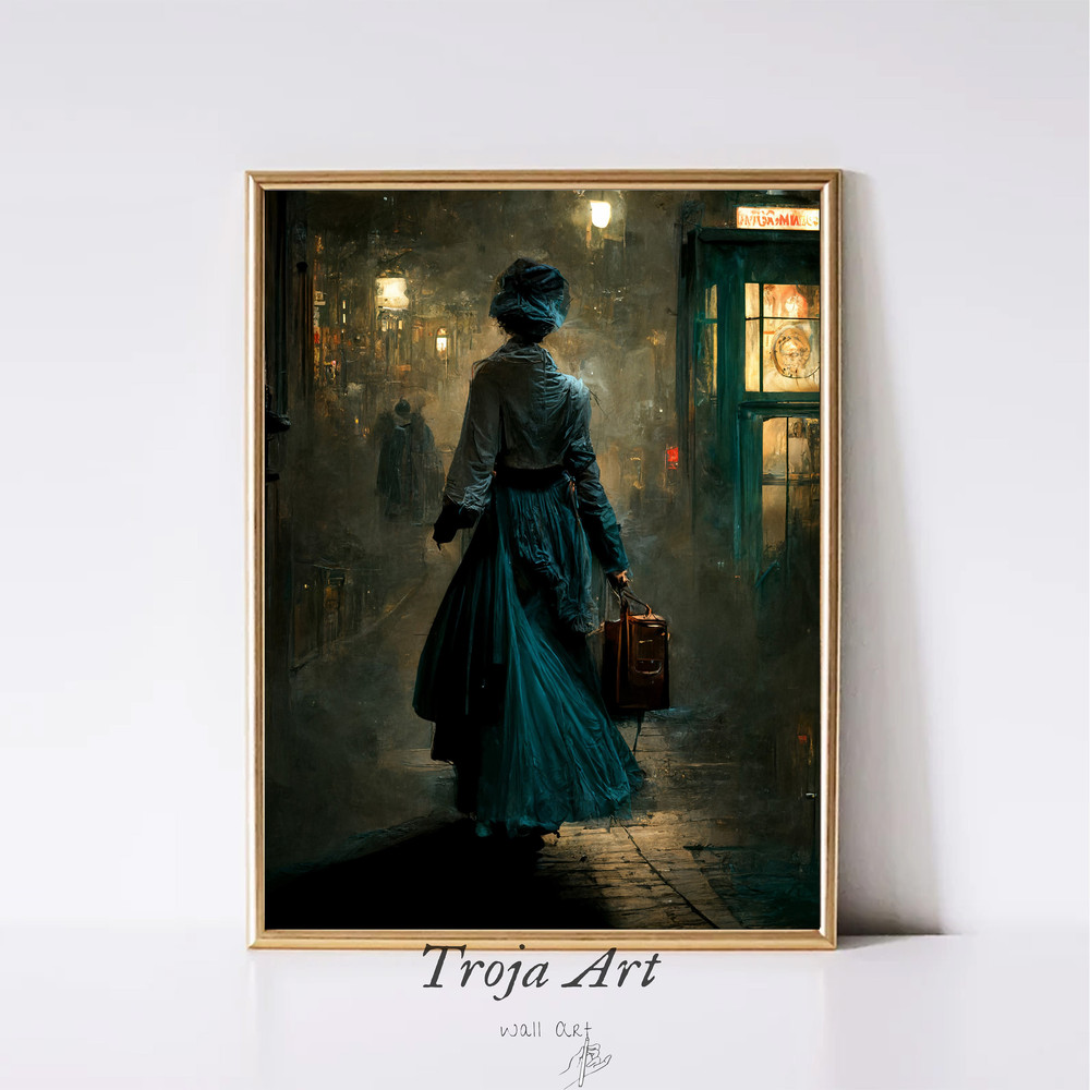 Dark Academia Teleporting Moment Of Time Traveler woman Old style Oil Painting Vintage Oil Dark Moody Portrait Digital PRINTABLE .jpg
