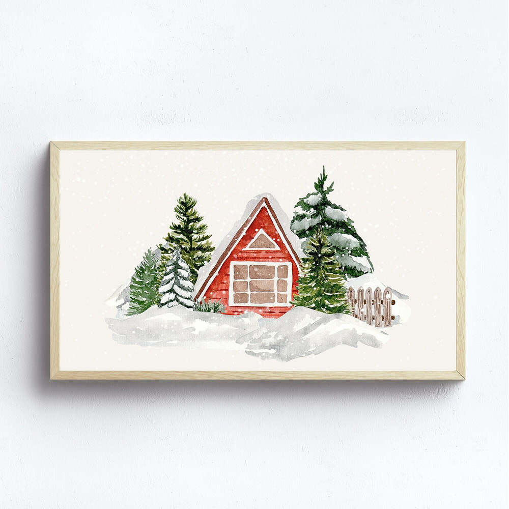 Xmas Frame TV Art Vintage Christmas Digital Download Retro Holiday Art File Christmas Scene Watercolor Frame Tv Instant Download.jpg