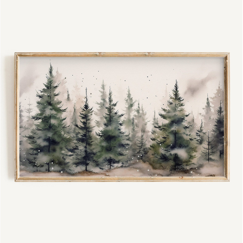 Winter Frame TV Art DIGITAL Download Christmas Pine Tree Watercolor Art File Rustic Holiday Woodsy Decor Neutral Toned Xmas Tv Art.jpg