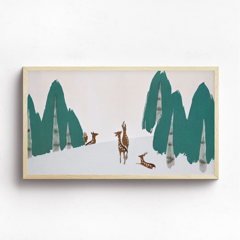 Minimalist Christmas Frame TV Art DIGITAL Download Vintage Xmas Painting for TV Mid-Century Modern Winter Reindeer Frame Tv Art File.jpg