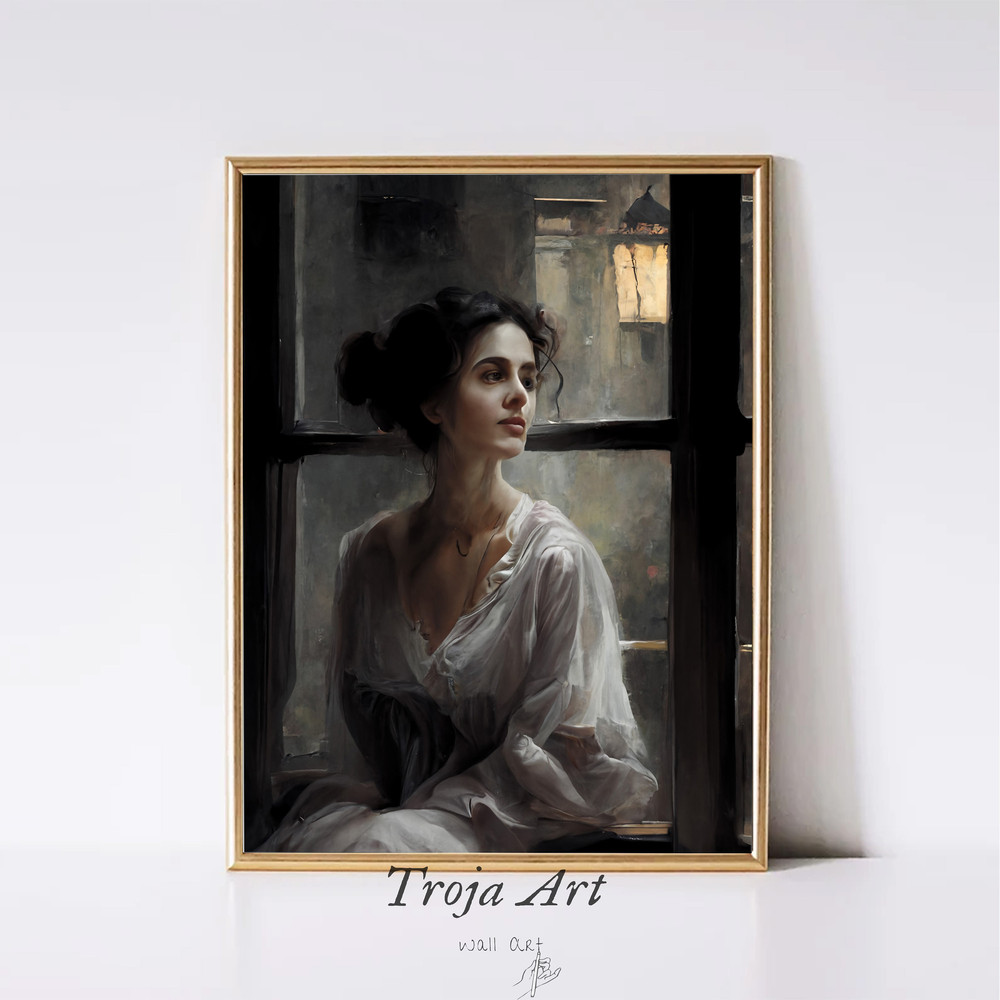 Antique Portrait Woman Vintage Woman Portrait Print While Waiting for love Digital Downloadable Home decor Instant Printable Art Print.jpg