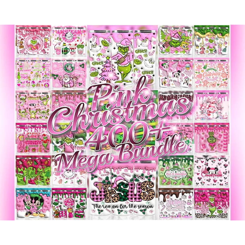 400+ Pink Christmas Tumbler Bundle, Inflated 3D Tumblers1.png