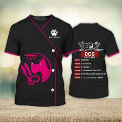 custom 3d dog groomer shirt - stylish men & women uniform at pink salon