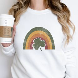 st patricks day tshirt,retro rainbow sweatshirt,cute women crewneck st pattys shirt,shamrock lucky rainbow tshirt,gift f