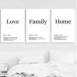 Love Family Home Quote Definition Print Set 3 Family Definition Wall Art Love Print Minimalist Family Print Home Print