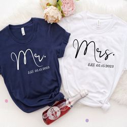 personalized mr and mrs shirt, custom honeymoon shirt, husband and wife shirt, just married tshirt, bridal shower gift,