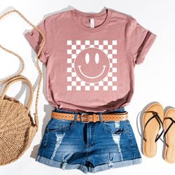 smiley face shirt, happy face hoodie, smiley face checkered shirt, retro shirt women, boho shirt girls, trendy vintage s