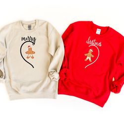 christmas couples christmas sweatshirt, merry christmas gingerbread cookie shirt, funny christmas couples matching tee,